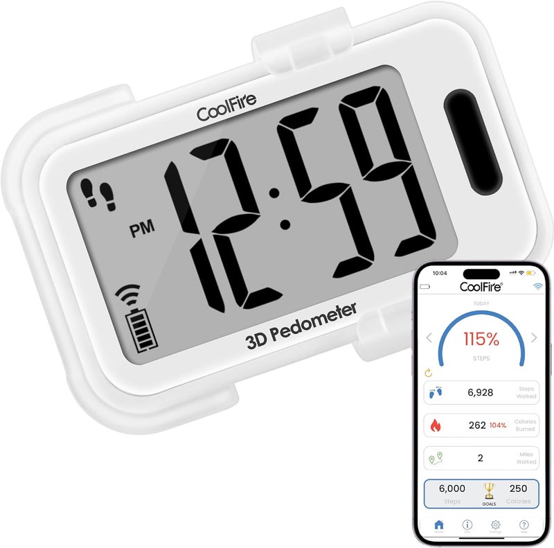 CoolFire - Pedometer, 2025 Indoor & Outdoor 3D Clip-On Pedometer, Accurate Step Counter for Walking Steps and Miles, Calories, Ankle Step Tracker for Fitness, Optional App - Image 1